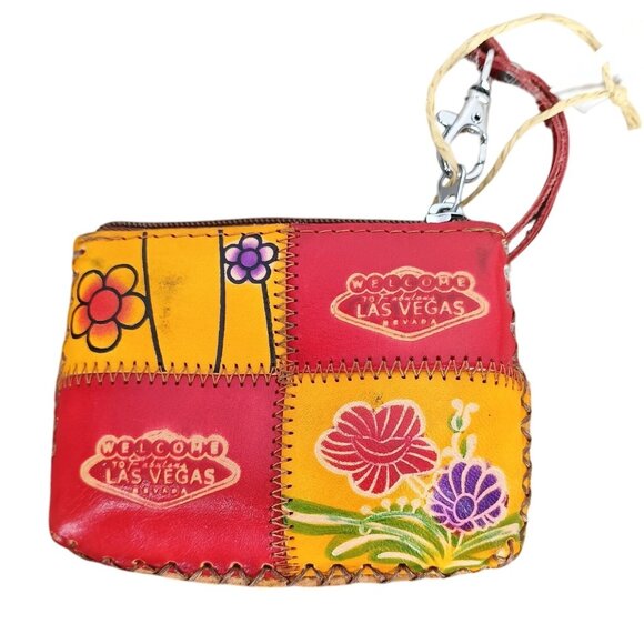 Welcome To Las Vegas Patchwork Hand Stitched Leather Coin Purse - Picture 1 of 4
